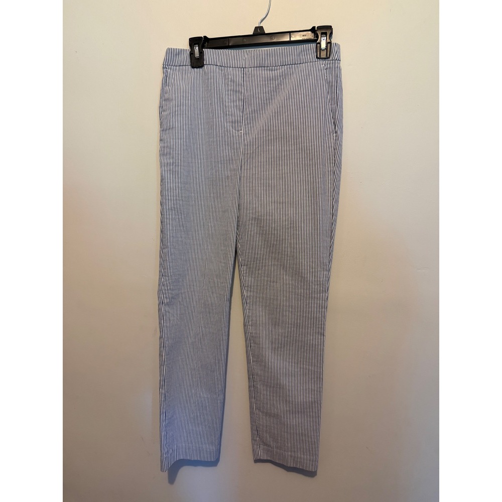 Carolina Belle Montreal Seersucker Striped Pants Blue White Slim Leg Size 6